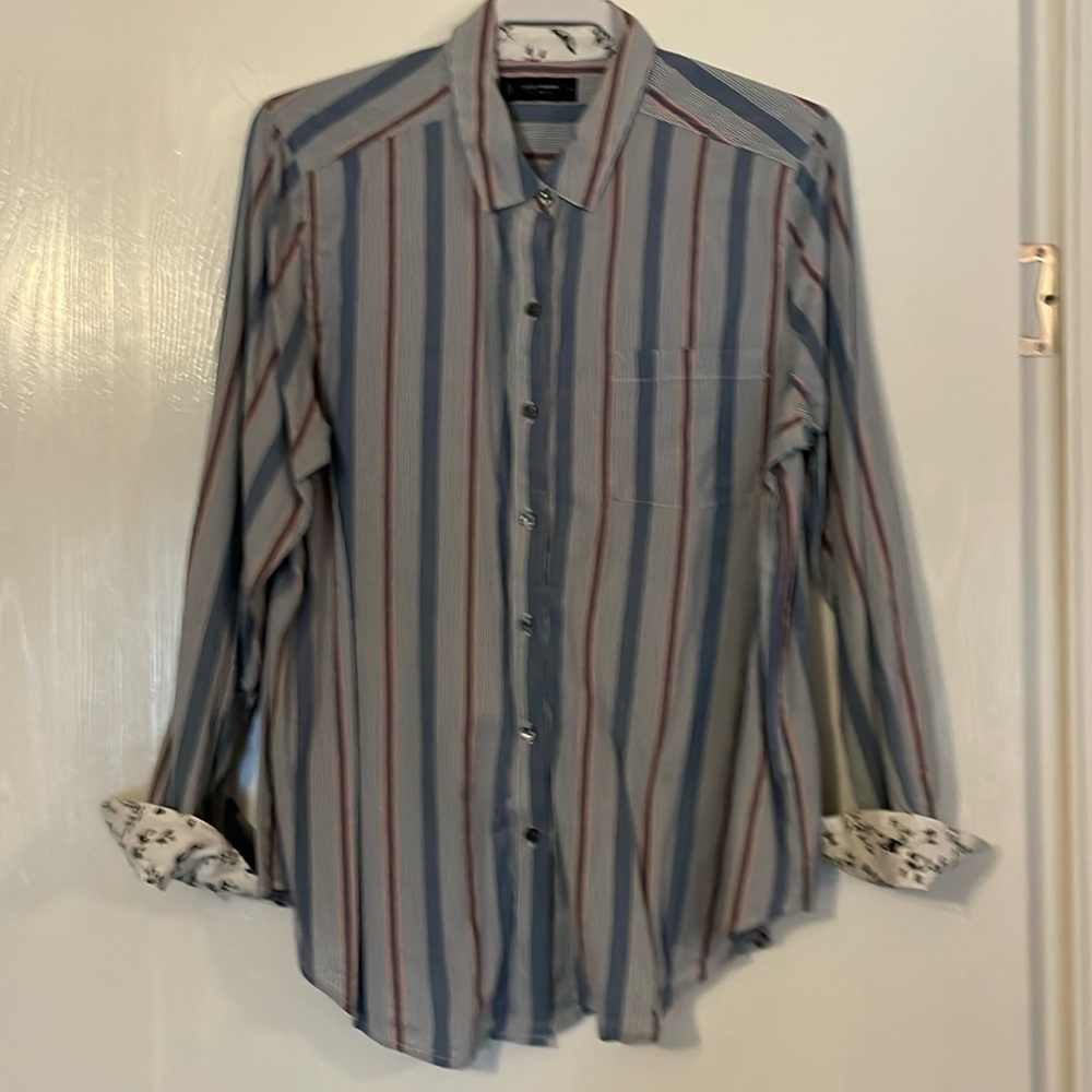 Lucky Brand Women Long Sleeve Button Shirt Blouse Top Size Large Striped